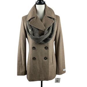 Calvin Klein Women's Pea Coat Size 4 Camel Wool Cashmere Blend Double Breasted